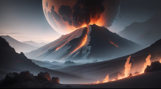 An incredible image of a planet with fire and lava, immersed in the darkness of Nigredo. Explore the mysterious atmosphere of this setting and add elements that stand out in YouTube thumbnails. Que tal criar um contraste entre o calor intenso e o brilho vibrante? Solte sua criatividade com este tema surpreendente!