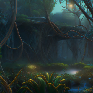 (extremely detailed)CG unity 8k wallpaper?(masterpiece)tmasterpiece?(best quality)Best Picture Quality?(best illumination)Optimal shading?Beautifully displayed in foggy conditions(nature scene)Natural scenes?A lush one(jungles+jungle)?Endless(mangrove+mangrove)?(swamp)The swampy wetlands are vibrant?(dense fog+foggy)A faint mist covers almost the entire picture?