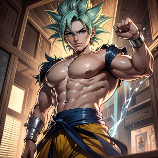 Obra maestra, mejor calidad, 8k, uhd, goku, hombre, super Sayayin blue, Super Saayayin God, rayos, detalles faciales perfectos masculinos, rostro perfecto detallado hombre, ojos grandes detallados, ojos detallados, thin lines, fantasia, delineado perfecto, arte, hiper realista