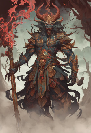 tmasterpiece?best qualtiy???????Detailed details?A picture of a demon with a sword?beautiful male god of death?mohrbacher?inspired by Shunk?sai Hokush??in the artistic style of mohrbacher?the god of chaos in Chinese mythology?Inspired by Ry?k?sai Jokei?in style of peter mohrbacher
