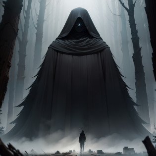 mtu?No face is completely black, You can't see it?The black clothes are wide?In the dark land?There are several withered dead trees?A bit of a dilapidated architectural remains?A silent world?novel cover?mtu?