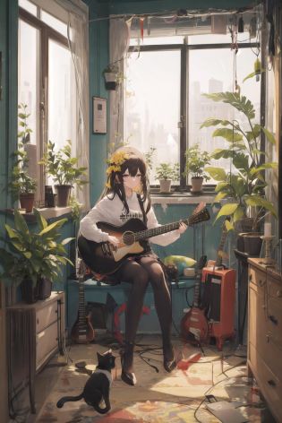 kahuka1, guitar, instrument, 1girl, solo, indoors, plant, cat, potted plant, electric guitar, window, sitting
<lora:kahuka-pynoise:1>