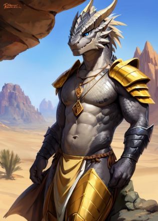 uploaded on e621, (((by Robert McCall, by Joaqun Sorolla, by Hermenegildo Anglada Camarasa, by Adrian Ghenie))),
solo (feral) ((Kushala Daora)) with ((grey black and yellow body)) and ((clear blue eyes)),
((half-length portrait)), BREAK, (((wear white and golden armor and loincloth and pendant))),
(detailed Kushala Daora), (detailed lighting), ((detailed scales)), BREAK, ((sunlight)),
(((wildland desert with mountain and rock on morning))),
(cinematic lighting), ((detailed background)), ((depth of field)), (half body shadow), ((sunlight)),
(looking away), (view), ((three-quarter view)),
[backlighting], [detailed ambient light], [gray natural lighting], [ambient light on the belly],
[realistic proportions], [explicit content, adult, nsfw], [sharp focus], (questionable content), (shaded), (hi res), ((masterpiece))