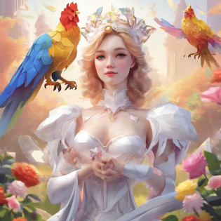From the neck up is a chicken's head?Angel with a chicken head?((Angel with a chicken head))?Sexy costume?A sexy?Moisturized, Glowing skin?bule?Always with angels?Inner peace?safety?Blissful?brilliance?optic?Fantastical?florals?rainbows?kirakira?ssmile?feather?Heaven?celestial realm?medieval times  (Best Quality,4K,hight resolution:1.2),Ultra-detailed,Realistic:1.37,Angel with a chicken head,White girl always with angel,peaceful,safe,Happy,brilliance,light,Fantastic,Flowers,rainbow,spark of light,Smile,Feathers,Heaven,paradise,Medieval?open-shirt?bra very?undergarment