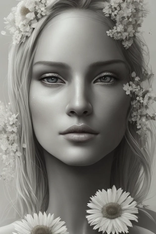 full length portrait of a beautiful blond woman, standing in field full of flowers, detailed gorgeous face, full body, confident pose, confident, naked, female, model, woman, nude, nsfw, god rays, intricate, elegant, seductive, realistic, hyperrealistic, character design, concept art, highly detailed, illustration, digital art, digital painting, depth of field, headroom