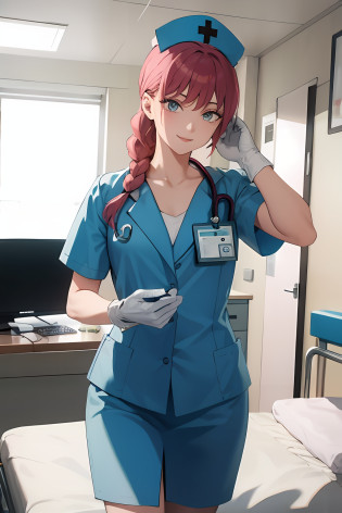 master piece, beste-Qualit, detailded, seulement, 1fille, nurse, bas, seductive pose, nurse cap, rideaux de poitrine, Gants, Souriant, attentive, compatissant, interagir, amical, chaleureux, hospital, Medical Clinic, nursing position, chevet du patient, salle de traitement, Medical equipment, fournitures, hospital beds, moniteurs, medicaments, patient, Colleagues, traditionnel, bleu clair, protecteur, background, cadre, medical, clinique, chevet, traitement, equipment, fournitures, hospital bed, moniteur, medicaments, masque chirurgical, Cheveux courts, seins moyens, beaux yeux bruns, d�collet�, gros seins, transpiration, rougissement, respiration lourde, masque chirurgical, Medical gloves, lingerie, bas, seductive pose, (Pluie), rideaux de poitrine,