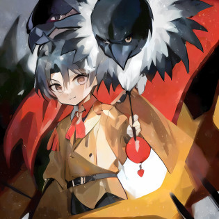 anime character with a bird on his head holding an umbrella, from touhou, touhou project, best anime 4k konachan wallpaper, badass anime 8 k, anime style 4 k, shigenori soejima illustration, official artwork, touhou project official artwork, inspired by Uragami Gyokud?, touhou, touhou character