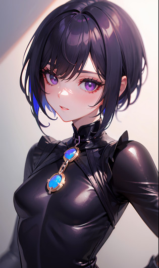 ?Meisterwerk?sidelit?Beautiful eyes?1.2???Meisterwerk*Portraits??Portraits?bust??Bust??Lifelike?Anatomically correct?3D??Sweet skin??solo??highlighted?Gradient hair??closeup of the face??Lovely face??Fire opal-like purple eyes??Hanging eye corners???high detailed skin?Visible pores????Perfect body??A beautiful girl?small breast???skirt_suit????Neck ring??Very, very short gloves??chain?