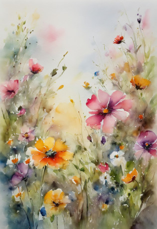 There is a painting of a flower field on a white background, Fondo pintado floral, floral explosion, an aesthetic field of flowers, patchy flowers, botanical rainbow backdrop, Floral details, delicate garden on paper, floral environment, floral growth, Floral!, floral embroidery, Blooming flowers, made of wildflowers, floral wallpaper, field of flowers background, floral flowers colorful, Meadow flowers