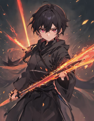 Ninja dos desenhos animados com uma espada e uma roupa preta, um assassino adolescente ousado, Ninja, Roupa Ninja, goth ninja, MK Ninja, mystic ninja, personagem estilo anime, inspired by Kawabata Ry?shi, Gatilho Estilo de Arte de Anime, Epic anime style, pose, inspired by Kan? H?gai, espadachim, segura uma espada preta