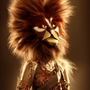 redshift style, an anthropomorphic hybrid of a human with perfect anatomy and a cat (long hair, wind, epic fur, gold and diamond armor). Fan art Baryta Portrait photography with Hasselblad H3DII. very verbose, DOF --upbeat --v 4