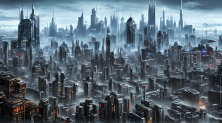 a close up of a city with a lot of tall buildings, dystopian city, dystopia city, futuristic dystopian city, dystopian cyberpunk city, sci - fi city, sci fi city, dystopian scifi apocalypse, ancient sci - fi city, foggy dystopian world, dark futuristic city, in fantasy sci - fi city, industrial gotham city, futuristic metropolis, apocalyptic future city
