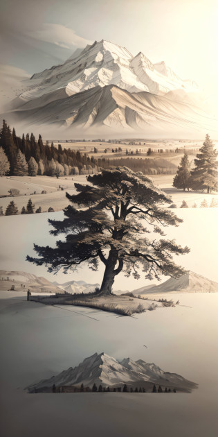 drawing of a tree in a field with a mountain in the background, a pencil sketch, fine art sketch, art sketch, old sketch, pencil sketch, artist sketch, landscape perspective, loose pencil sketch, art station landscape, scenery artwork, beginner art, professional sketch, realistic sketch, sketch art, inspired by Alphonse Legros, simple drawing, faded drawing, landscape view