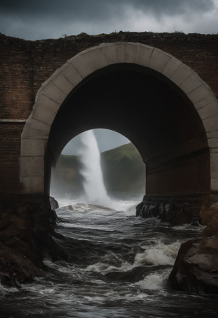Underground water pipes?Industrial pollution?Sewage discharge?Waterspout?tidal waves?Tornado?typhoon?swell sea?Armageddon?Greatwave????disrupt??lakes?high level of water?Bottomless?The run-down city creates a cinematic apocalyptic cityscape