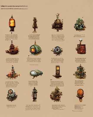 scan of infographic marginalia Steam Punk RPG , Pixel Art --ar 3:4