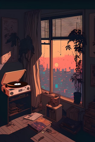 There is a picture of a room with a record player, lo-fi illustration style, lofi vibrations, Arte Lofi, Elogio Artstyle, Hip Hop Lofi, arte Lo-fi, lofi aesthetic, vibe lofi, Lofi Sensation, lofi album art, Chillhop, cores lofi, menina lofi, Lo-fi