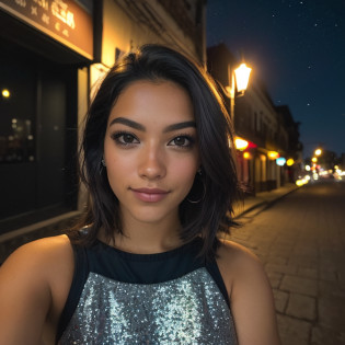 (Selfie, Top view: 1.4), (metade reta do corpo: 1.4), Foto de retrato RAW UHD de uma morena de 24 anos (mulher de olhos azuis) caminhando por um beco escuro, seios grandes,, city at night, (vestido longo), (decote), Detalhes (Texturas! , Hair! , Glitter, Cor!! , Desvantagens: 1.1), olhos brilhantes com alto detalhe (looking at the camera), SLR lighting, SLR camera, ultra-qualidade, agudeza, profundidade de campo, filmic grain (centro), Fujifilm XT3, Cristalina, centro do quadro, beautiful face, foco n�tido, street lamp, neon lighting, Bokeh (mal iluminado), Noite, (night sky), poros detalhados da pele, pele oleosa, queimadura solar, Detalhes Oculares Complexos, corpo inteiro, seios grandes, em boate