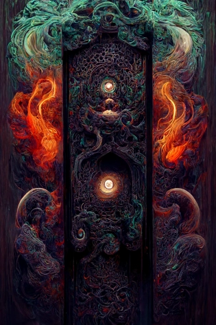 infinite majestic shinto shrine portal dark gate magic door Pyromancer mage::1 full of colorpalette rippled layers, clouds, vines, swirls, curves, ultra fine detail, swirling clouds, Artstation trending, art nouveau, raytracing, highly detailed and intricate, golden ratio, dark gradient ink with intricate designs, hypermaximalist, luxury, elite, horror, creepy, ominous, haunting, majestic, ephemeral, opalescenct, labradorite, cinematic, cgsociety, Victo Ngai and John Howe and Paul Serusier and Jeehyun lee and Louise Nevelson and Hokusai and Mike Mignola::0. 8 --ar 5:8