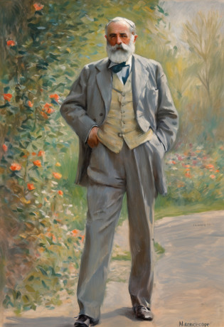author?Claude Monet, author?Claude Monet, Claude Monet), Monet paintings, Monet style, author?Monet, Impressionist art, Monet style, Monet painted, author?Blanche Hoscheid Monet, Impressionist style, Charles S...., impressionist drawing, French Impressionism, Claude Monet style, impressionist drawing, Impressionistic style, impressionist drawing?Allad man in suit stands with his arms crossed, grey suit, distant full body view, 3 / 4 Look from behind, standing elegant pose, high quality suit, doing an elegant pose over you, centered full body rear-shot, subject detail: wear suit, full height view, Business suit, Man standing, highly professionally detailed