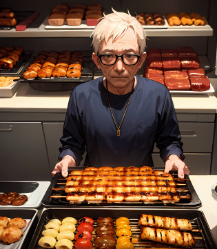 Anime old man barbecue stall grilled skewer grilled gluten avatar