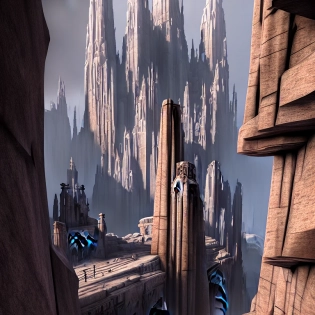 stunning city of stone inside a gray granite canyon, fusion of star wars and gothic revival architecture, by marc simonetti, natural volumetric lighting, realistic 4k octane beautifully detailed render, 4k post-processing �ar 9:16 �no people --uplight