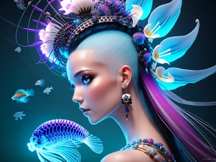 goddess close-up portrait skull with mohawk, ram skull, skeleton, thorax, x-ray, backbone, jellyfish phoenix head, nautilus, orchid, skull, betta fish, bioluminiscent creatures, intricate artwork by Tooth Wu and wlop and beeple. octane render, trending on artstation, greg rutkowski very coherent symmetrical artwork. cinematic, hyper realism, high detail, octane render, 8k