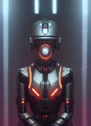 symmetry! ! portrait of cyberpunk droid soldier, sci - fi, glowing lights! ! , elegant, highly detailed, digital painting, artstation, concept art, smooth, sharp focus, illustration, art by artgerm and greg rutkowski and alphonse mucha