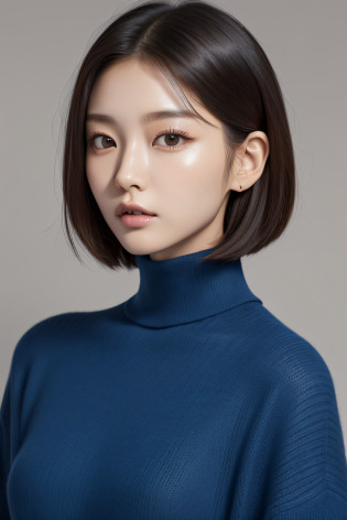 Image of Arafeld of a woman in a blue turtleneck, Gorgeous young Korean woman, Beautiful young Korean woman, young cute wan asian face, beautiful Korean women, young lovely Korean faces, Korean girl, wan adorable korean face, gorgeous chinese models, korean women's fashion model, jaeyeon nam, Choi Hyun-hwa, Korean woman, with short hair