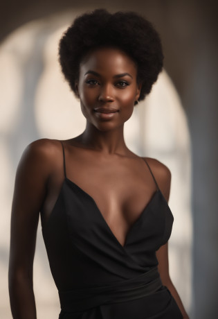 professionnel, (Photo 4K:1.1) par (Jeremy Lipking:0.3), (Dittmann Anna:0.3), (jiner:0.3), (mise au point nette:1.3), High detail, Porter (low-cut shirt:1.2), beautifull detailed face, Yeux noisette, longs cheveux noirs, (attractive young woman:1.3), (Seductive:1.1), (rougissant:1.1), Forme du corps du sablier, gros seins ronds, Hanches larges, Femme en robe noire , Black Goddess, tight attire, tight attire, smiling seductively, joli visage, fille parfaite aux cheveux blancs, pose satisfaite, Cute seductive smile, Belle fille africaine, bonne jeune fille, very sexy pose, Bel angle, pose attrayante, fille mignonne, sexy pose, Un magnifique Africain, Image du corps entier, Very realistic whole body