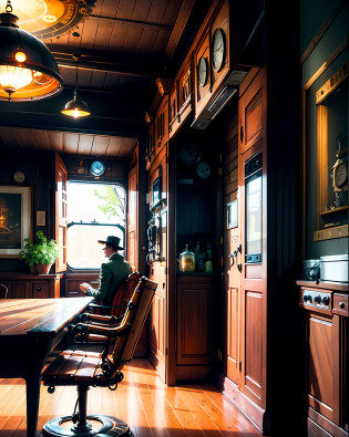 Scenes?eventide?steampunc?Machinary?dining room?