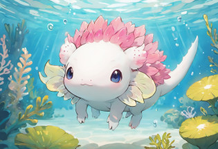 Step into the whimsical world of Sowsow, where the extraordinary Axolotl takes center stage in a mesmerizing masterpiece. Sowsow's unique artistic vision breathes life into this incredible aquatic creature, creating an artwork that's both enchanting and delightful.

The Axolotl, with its endearing smile and delicate frilly gills, is lovingly depicted in Sowsow's signature style. Each detail, from the intricate patterns on its skin to the subtle hues of its body, is brought to life with a blend of vibrant colors that dance together in perfect harmony.

Sowsow's artistry captures the playful spirit of the Axolotl, as it gracefully moves through a dreamlike aquatic environment. Every ripple and reflection in the water adds depth and dimension to this captivating illustration.

The choice of colors in Sowsow's work is nothing short of magical. The Axolotl's pale pink, creamy white, and muted shades of blue create a soothing and mesmerizing visual experience. It's a true testament to the artist's ability to evoke both wonder and serenity through their art.

Whether displayed as a focal point in your living space or shared with fellow admirers of aquatic wonders, this Axolotl artwork in Sowsow's style is sure to capture hearts and imaginations alike. It's a charming and whimsical addition to any collection, inviting you to dive into the beauty of the underwater world.