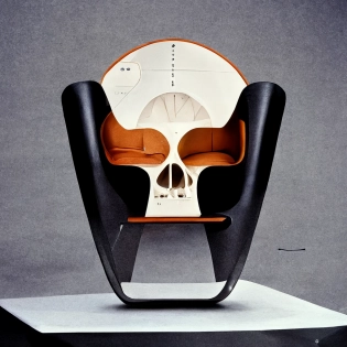 Product design concept of chair shaped like a skull by Dieter Rams, Frank Lloyd Wright, Achille Castiglioni and Syd Mead