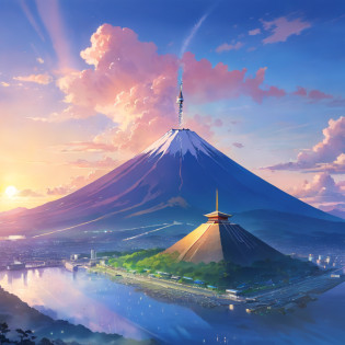 A landmark that combines Mt. Fuji and the pyramid?A landmark where the outer wall of the pyramid covers Mt. Fuji?A mountain that fused Mt. Fuji and a pyramid that existed in the Japan of Genesis?Golden pyramid?