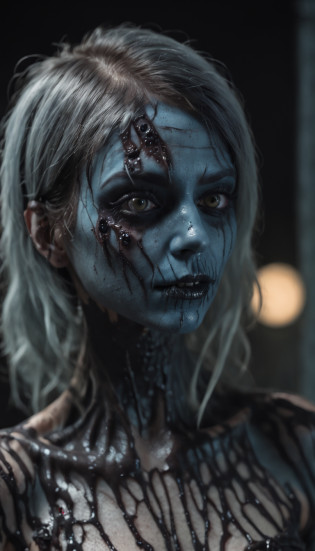 masterpiece inspired by Hellraiser, H. P. Lovecraft and Evil Dead 2013, realistic full body ((hard body pierced)) photography of two young evil zombie skinny female, without clothes slim skinny young two evil zombie female with hard body pierced ((two nude young slim skinny young evil zombie female, full body pierced)), decomposing, out dark-black liquid from decomposing body, 12k definition, full body of two beautiful cute young skinny nude creepy scary evil zombie female psycho monster bat young girl with sparkly translucent pale ghostly dark evil zombie skin cuddling close without clothes decaying black-blue liquid body with piercing, very intricate scary facepaint bodypaint full pierced with dark liquid out, detailed bright ghostly dark liquid out from eyes, freaky shiny evil zombie skinny emo, light blue and light green dark hair, and evil scary wicked grin-blue, dark shadowy scene in very spooky haunted house, ultra-detailed, ((dark art)), horror swamp, full body view, head to toe, UHD