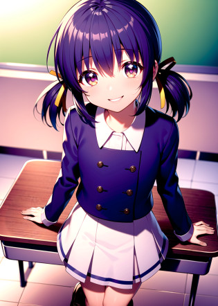 ((masterpiece)), ((best quality)), ((highres)), ((detailed background)), ((extremely detailed CG unity 8k wallpaper)), solo, young girl, classroom, <lora:sunohara mei:0.9>, sunohara mei, buttoned uniform, white skirt, black socks, smile