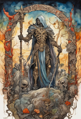 The Skeleton King and Lucifer talk to each other in a pile of corpses, fantasy, twists, elegant, Highly detailed, Centered, Analog measurement, painting of a, twists, voluminetric lighting, Beautiful, A masterpiece of rich and deep colors, Sharp focus, ultra�-�detailed, In the style of Dan Mumford and Mark Simonetti, astrophotography