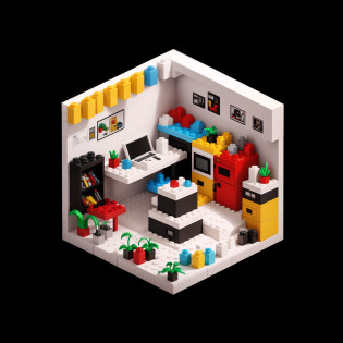 Lego style, interior decoration scene, rich color matching, blind box style, toy model, voxel, very detailed, super high resolution, 8K UHD --v 6