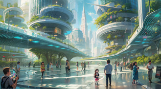 The Crystal Metropolis appears before our eyes as a futuristic and dazzling sight, in an image generated by Sea Art's powerful combination of artificial intelligence and AI painting art. In this unique work, a cidade ganha vida de forma surpreendente, with its gleaming skyscrapers and crystalline structures stretching to the horizon. Every detail of the Crystal Metropolis is meticulously created, reflecting the perfect harmony between technological advancement and aesthetic beauty. The glass and steel towers are adorned with smooth curves and geometric patterns, giving the city an ethereal and slightly surreal appearance. Sunlight dances on crystalline surfaces, creating a myriad of reflections and sparkles that spread through the busy streets. The play of lights and shadows provides a sense of depth and immersion, transportando o espectador para esse mundo futurista e encantador. The streets are interconnected by suspended walkways, through which people move in a well-orchestrated choreography. The Crystal Metropolis pulsates with life, with autonomous vehicles gliding smoothly down the roads, while pedestrians meet in vibrant squares and hanging gardens, Creating an atmosphere of connection and interaction. The color palette used in the image stands out for its elegance and sophistication. Tons de azul-cobalto e prata se misturam, evoking a sense of modernity and innovation. Subtle details in shades of green and lilac bring a sense of harmony with nature, Even in the midst of technological greatness. Ao admirar essa imagem, somos convidados a imaginar um mundo onde a arquitetura e a natureza se fundem em uma simbiose perfeita, where the boundaries between the real and the imaginary become increasingly tenuous. The Crystal Metropolis transports us to a bright future, where the possibilities are endless and the beauty is eternal.