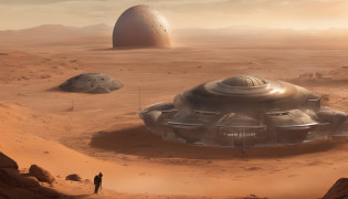 The art of horror drama, Alien universe?Barren desert?Luxurious building in the distance?Huge planet