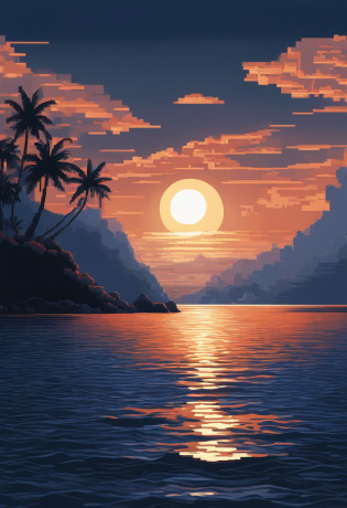 Pixel art of giant moon rising over calm sea, beautiful detailed pixel art, detailed pixel art, Lo-fidel retro video games, Concept Pixel Art, detailed pixel artwork, Pixel art style, pixel town, Pixel Art Animation, High-quality pixel art, Dolphins jump off the surface of the sea, super detailed color lowpoly art, #pixel art:3, # pixel art, #pixel art