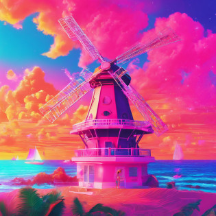 She wishes upon the windmill which passionately kisses the ocean breeze, spreading her wish across the entire island, masterpiece, best quality