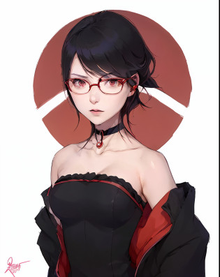 a drawing of a woman in a black dress with red eyes, female protagonist ? :8, ryuko matoi, portrait of a female anime hero, persona 5 style, anya from spy x family, persona art style, akatsuki akira, attractive matoi ryuko, female anime character, junko enoshima, persona 5 inspired, yayoi kasuma