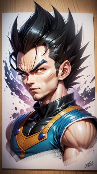 Dragon Ball Vegeta consists of - Art - O - Dragon, hand drawn, pencil ink, Vegeta, with Vegeta hair, Prince Vegeta, Dragon Ball Art Style, Wild Spike Black Saiyan Hair, Akira Toriyama style, Dragon Ball concept art, inspired by Seki Toriyama, Dragon Ball style, HD artwork, character Dragon Ball, Dragon Ball Z style --auto --s2