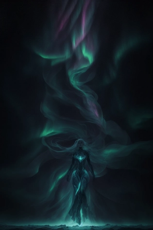 A stunning full body photo of a woman made of aurora borealis, glowing, nene thomas, volumetric atmosphere, best quality, sharp focus, highres, vibrant intricate, insanely detailed, breathtaking, precise lineart, comprehensive cinematic, max detail, 4k uhd, digital art, adward winning, trending on artstation, dynamic pose