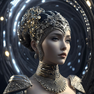 photore?sportrait?Complex 3D rendering of beautiful and charming biomechanical female robot?Has a porcelain finish?simulating?Beautiful natural light?rim-light?150mm lens?an aztec warrior?feater?nipple piercing?Aztec tattoo?flor branca?Vanilla leaves and stems?Meandering roots?white blossoms?Fine-leaved lace?steampunc?Silver-gold filigree detailing?Alexander McQueen haute couture?Pearl earrings?Art Nouveau embroidery?Hexagonal network cable?Mandelbro fractal?face muscles?cable wires?micro Chip?ellegance?Beautiful natural light?Studio lights?rim-light?The is very detailed?ultra-realistic realism?Sharp?rendering by octane,HR Giger style?Volumetriclighting?8 k post production?God floating on fire[The discovery of the wormhole leads to the cursed prince of the New World having to marry the Void]?[sci-fy?fanciful?0.6J movie lighting?detailedbackground?at centre?Michael Bay style?insane detailed?k hd?concept-art?number art?with dynamism???The most beautiful art in the world?1.2?
(void3 energy?1.3)