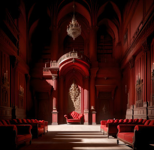 Allafed Room?Features a red sofa and red carpet, Intricate castle interior, inside castle, Inside an epic Gothic castle, in a futuristic desert palace, Castle hall, inside a grand, gothic mansion room, Castle Library, Dramatic ambient lighting, located in a castle, Inside the castle library, luxury castle, exquisitely designed throne room, inside a palace
