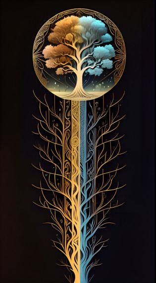 There is a tree?The trunk is long?The trunk is long?The trunk is long?There is a tree inside, Cosmic Tree of Life, simple tree fractal, tree of life inside the ball, cosmic tree, enlightening. Intricate, Tree of Life, inspired by Petros Afshar, coherent symmetrical artwork, A beautiful artwork illustration, Symmetrical digital illustration, The Tree of Life --auto
