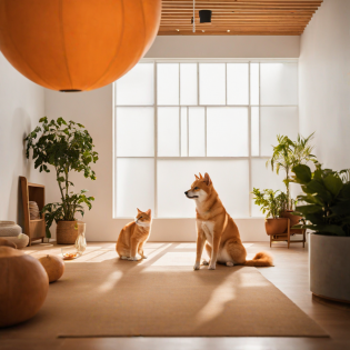 Commercial photography, featuring a Shiba Inu and an orange cat, with models striking poses and a diagonal composition, occupying two-thirds of the frame. Drawing inspiration from nature, the Shiba Inu and orange cat exhibit a minimalist style against a warm white background. Natural light bathes the scene, casting gentle hues and creating the Tyndall effect. This natural lighting ensures high-definition, hi-fi quality, and optimal picture resolution, showcasing remarkableCommercial photography, featuring a Shiba Inu and an orange cat, with models striking poses and a diagonal composition, occupying two-thirds of the frame. Drawing inspiration from nature, the Shiba Inu and orange cat exhibit a minimalist style against a warm white background. Natural light bathes the scene, casting gentle hues and creating the Tyndall effect. This natural lighting ensures high-definition, hi-fi quality, and optimal picture resolution, showcasing remarkable Photographic