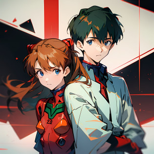 1girll?1boys?asuka?Red clothes?Shin Evangelion?Shinji Ikari