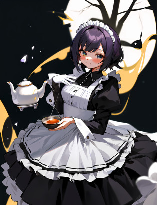 a woman in a maid outfit holding a tea pot and a tea pot, maid outfit, anime girl in a maid costume, gorgeous maid, maid dress, a sexy maid in a magical forest, maid costume, maid, anime cat girl in a maid costume, loli, trending on cgstation, 8k high quality detailed art